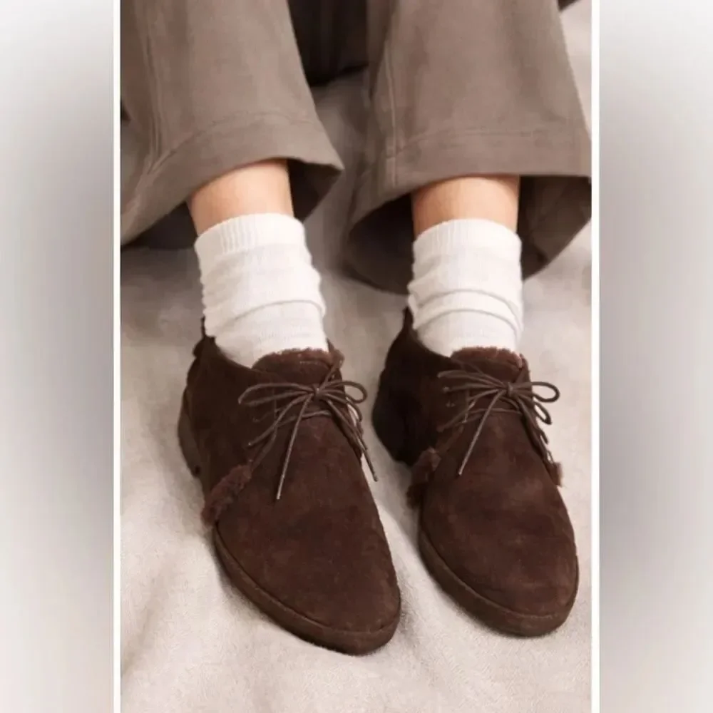 NEW STAUD Brown Suede and Shearling ankle boots